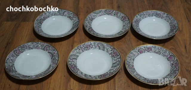 6 Стари порцеланови дълбоки чинии Български Порцелан Изида Кашмир