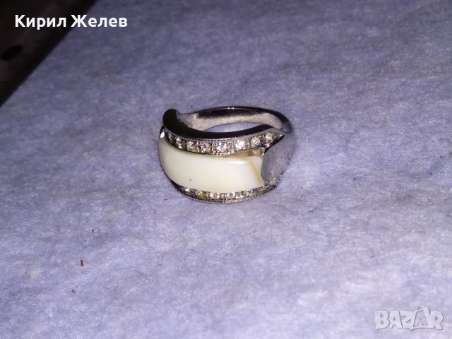СТИЛЕН КРАСИВ СКЪПОЦЕНЕН АРТ ПРЪСТЕН НИКЕЛИРАНА БЛАГОРОДНА СТОМАНА с ЦИРКОНИ и БЯЛ АХАТ 30796, снимка 6 - Пръстени - 41682673