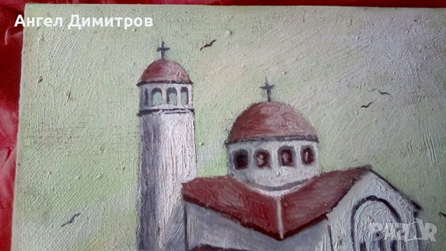 Църквата в Обеля маслена картина платно Аделин Василев , снимка 7 - Картини - 39166633