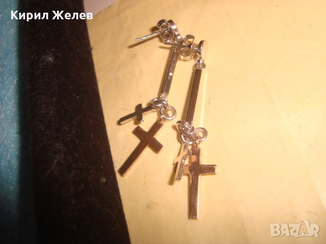 СРЕБЪРНИ АРТ ОБЕЦИ с КРЪСТЧЕТА СРЕБРО 925 с БЯЛА и ЖЪЛТА ПОЗЛАТА  НЕЖНИ КРАСИВИ 25624, снимка 7 - Обеци - 35760035