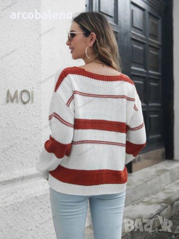 Дамски раиран пуловер с V-образно деколте и паднал ръкав, 2цвята , снимка 5 - Блузи с дълъг ръкав и пуловери - 39633202
