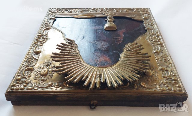 19 Век! Руска икона на Света Евхаристията в Бронзов Обков, снимка 4 - Антикварни и старинни предмети - 39707564