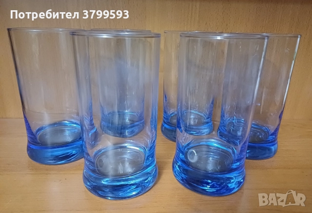 6 големи чаши синьо стъкло