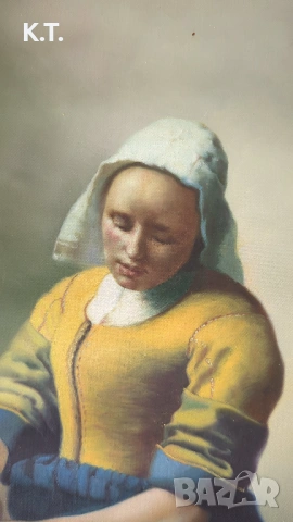 Картина, масло върху платно, ръчно рисувана репродукция на Вермер, снимка 2 - Антикварни и старинни предмети - 53730858