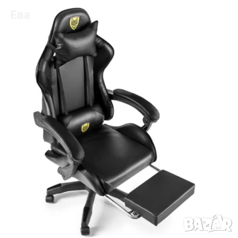 Черен геймърски стол с прибираща се поставка за крака - максимален комфорт при дълги часове игра, снимка 3 - Столове - 53253633