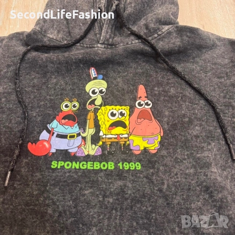 Мъжки суитчър с качулка Nickelodeon Classic Cartoon SPONGEBOB 1999, сив, размер S, снимка 5 - Суичъри - 53587867