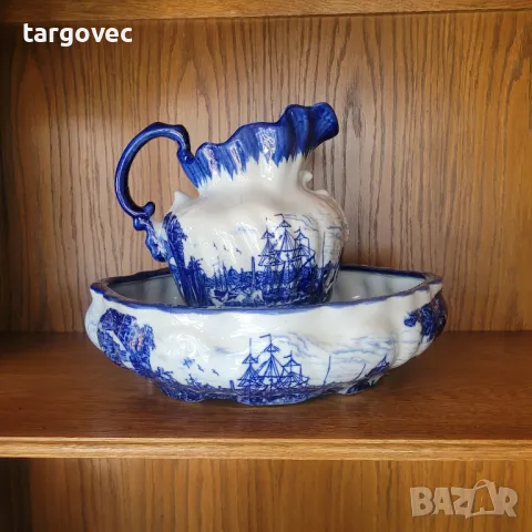 холандски порцелан ръчно рисуване комплект кана и леген порцелан