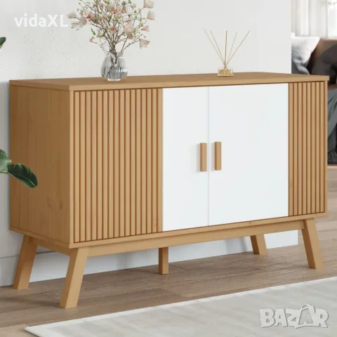 vidaXL Сайдборд OLDEN, бяло и кафяво, 114x43x73,5 см, бор масив, снимка 2 - Бюфети - 56147288