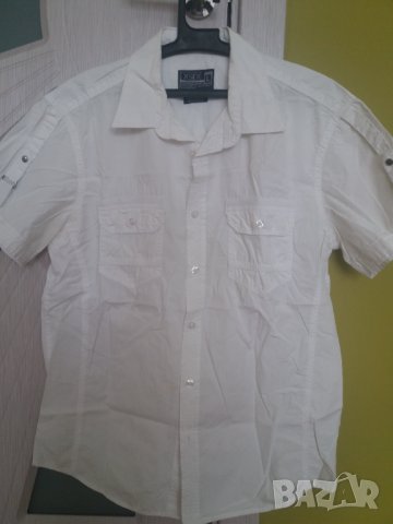 Мъжка спортна бяла риза с къс ръкав  EXSIDE с джобове, снимка 2 - Ризи - 33849621