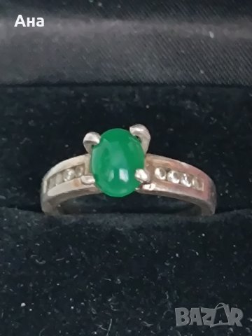  Красив сребърен пръстен със смарагд #Q51, снимка 1