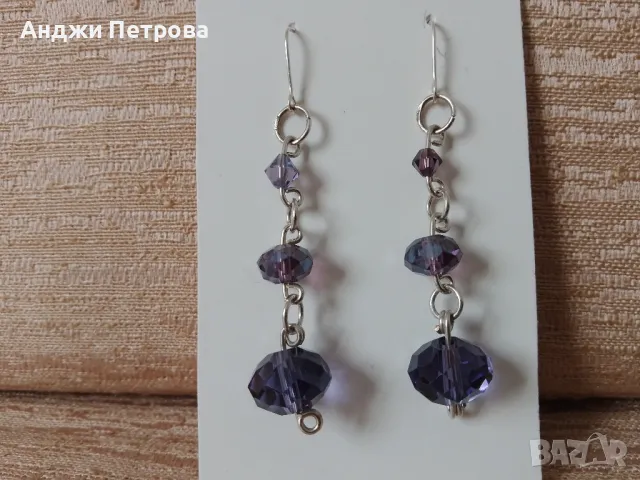 Сребърни обеци  с кристали, снимка 1
