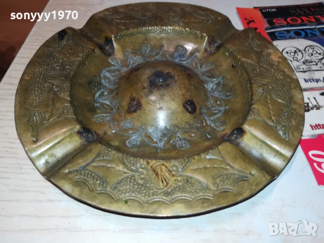 ПЕПЕЛНИК-МЕД/МЕСИНГ 17СМ ВНОС ГЕРМАНИЯ 0208252008LCHERY, снимка 4 - Антикварни и старинни предмети - 51230205