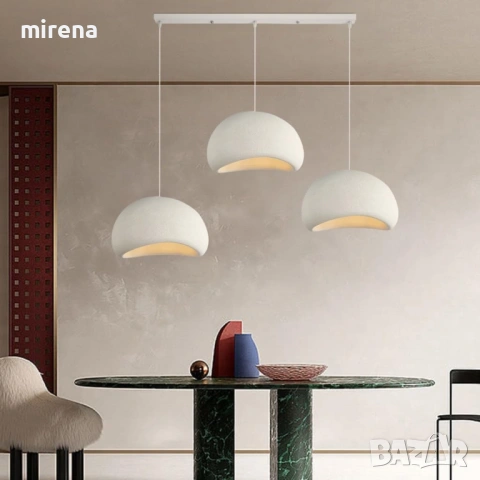 Бял модерен полилей висяща облак 3 каменен скандинавски Wabi-sabi, снимка 3 - Лампи за таван - 51556224