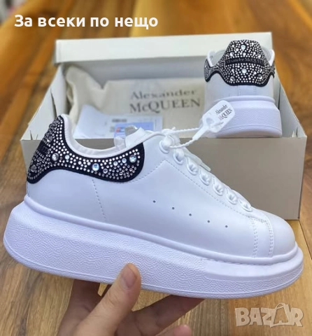 Alexander McQueen Дамски Бели Маратонки С Кристали👟Дамски Спортни Обувки С Камъни Код P1166