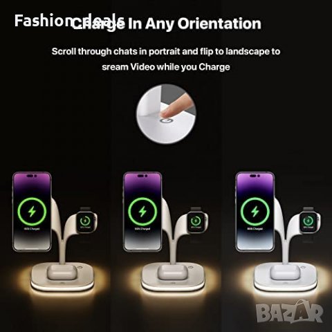 3 в 1 Нова стойка зарядно телефон слушалки часовник Магнитна станция iPhone Apple Watch AirPods, снимка 6 - Аксесоари за Apple - 40173040