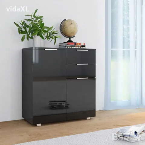 vidaXL Бюфет, сиво със силен гланц, 71x35x80 см, инженерно дърво, снимка 2 - Бюфети - 56146556
