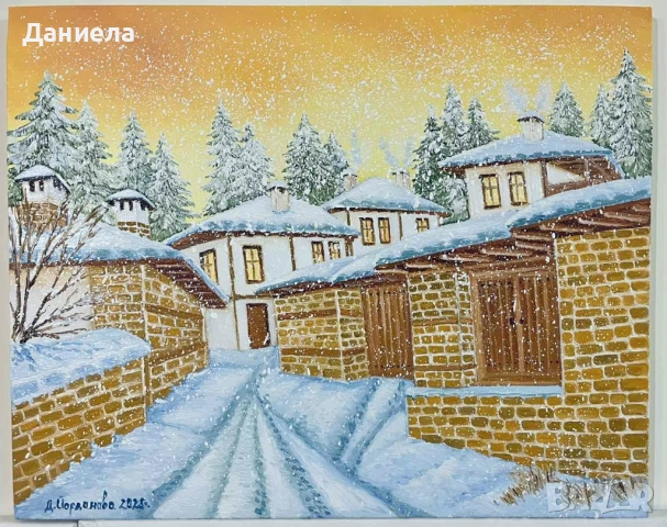 "Сгушени в снега.", авторска картина с маслени бои., снимка 2 - Картини - 52450310