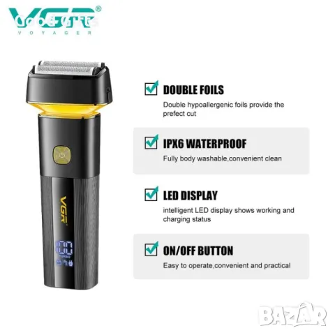 Електрически тример VGR V-355 – Водоустойчив IPX6, двойна глава, LED дисплей, 100 мин работа, снимка 2 - Машинки за подстригване - 50400401