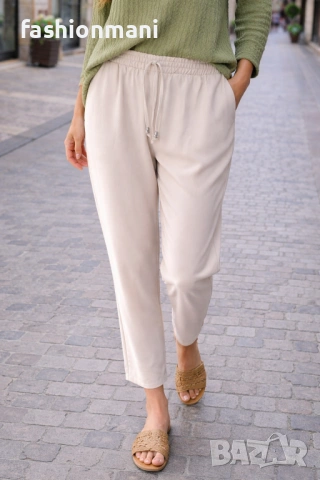 Дамски бежов панталон с джобове - код 1158