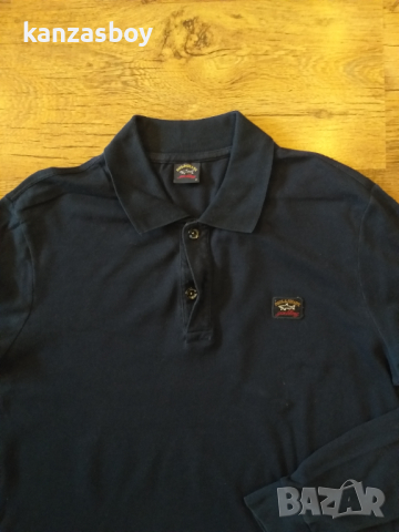 paul and shark blue polo shirt long sleeve - страхотна мъжка блуза М, снимка 3 - Блузи - 44736559