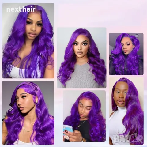 Лилава лейс фронт перука на вълни с дантела, снимка 3 - Аксесоари за коса - 48008574