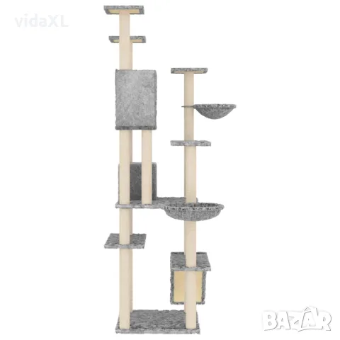 vidaXL Котешко дърво със сизалени стълбове, светлосиво, 191 см, снимка 4 - За котки - 56146321