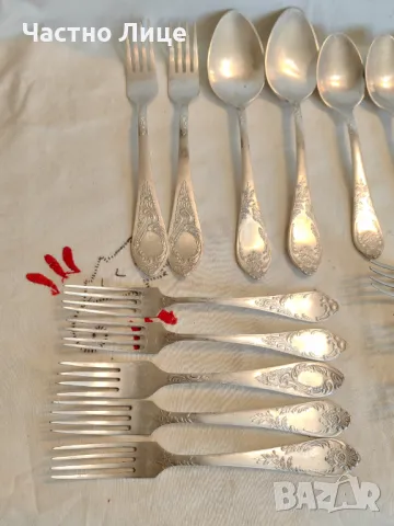 18 Руски Соц СССР Посребрени Мелхиор Вилици и Лъжици 1970те, снимка 7 - Антикварни и старинни предмети - 47195618