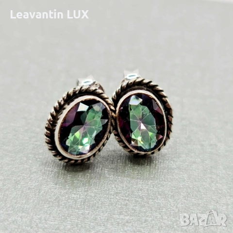 Сребърни обеци с мистичен топаз , снимка 4 - Обеци - 52384585