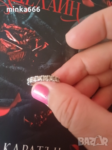 Сребърен пръстен с камъчета., снимка 2 - Пръстени - 52545882