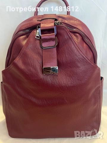Дамска кожена раничка в цвят бордо, снимка 2 - Раници - 52975073