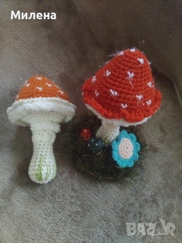 Плетена гъбка върху пънче, снимка 6 - Декорация за дома - 53574785