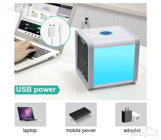 Мини преносим климатик, охлаждане на въздуха с LED светлина и USB, снимка 6 - Друга електроника - 50309426