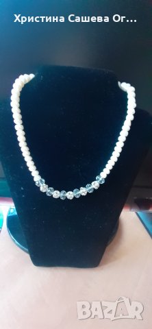 Колие с естествени перли и планински кристал