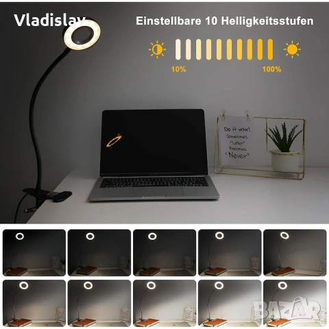 LED настолна гъвкава лампа с щипка, снимка 4 - Лед осветление - 53452793