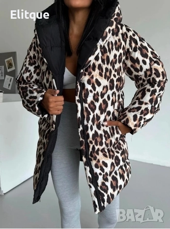 зимно двулицево яке с леопардов десен, снимка 2 - Якета - 52905627