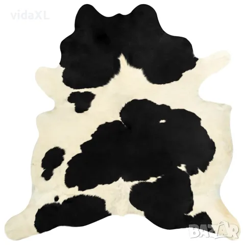 vidaXL Килим от волска кожа, черно и бяло, 150x170 см