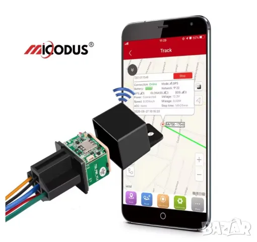 GPS тракер скрит в реле, спиране на двигателя, превишена скорост, геозони, история, предплатена СИМ 