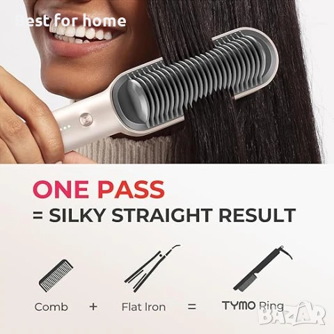  TYMO UK, преса и четка за коса 2 в 1, защита от изгаряне, снимка 6 - Преси за коса - 51041998