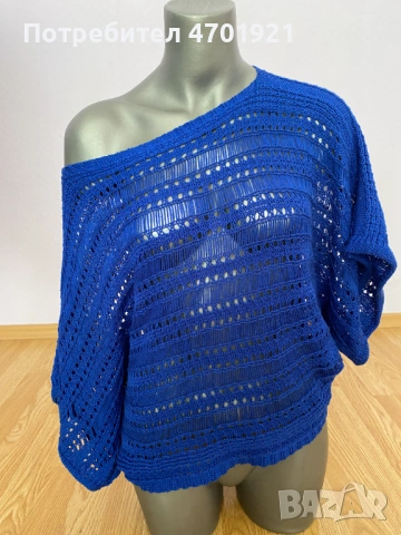 Синя плетена блуза, снимка 2 - Блузи с дълъг ръкав и пуловери - 53215767