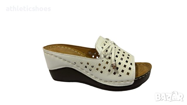 Дамски чехли на платформа в бяло и черно, снимка 3 - Чехли - 41264691