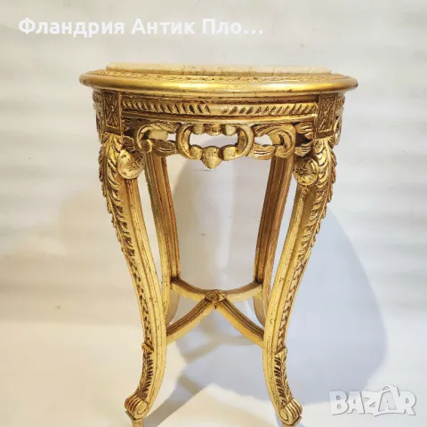 Луксозна златиста помощна масичка с мраморен плот, снимка 3 - Маси - 49110873
