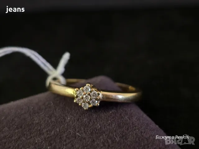Златен пръстен 18к диаманти 0.08кт. р-р 17.7мм, снимка 8 - Пръстени - 48765791