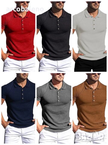 Мъжка едноцветна поло тениска с вертикално райе, 8цвята - 023, снимка 1 - Тениски - 41483044