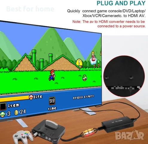 RCA към HDMI конвертор с HDMI кабел, за гледане на Sky/DVD/STB на HD телевизори, снимка 5 - Кабели и адаптери - 55930076