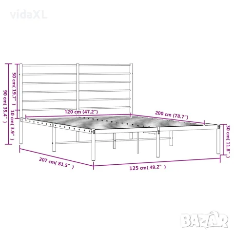 vidaXL Метална рамка за легло с горна табла, бяла, 120x200 см, снимка 10 - Спални и легла - 56147196