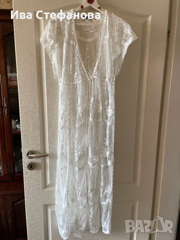 Нова ефирна плажна бяла памучна памук дантелена наметка плажна дълга риза кафтан плажна дълга рокля, снимка 1 - Туники - 41610226