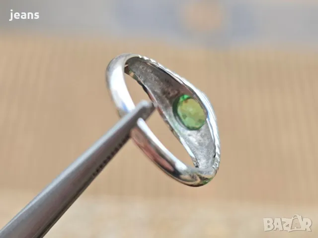 Рядък камък! Пръстен бяло злато 18к Гранат цаворит, снимка 4 - Пръстени - 48677556