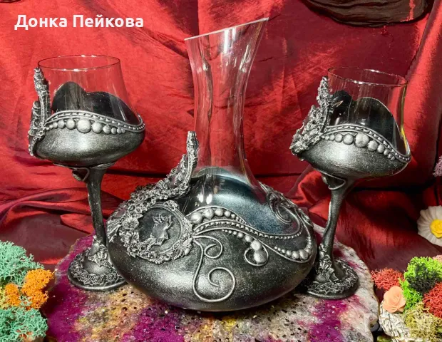 Сервиз за вино - ръчна изработка в сребро, снимка 3 - Сервизи - 49301290