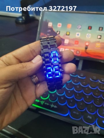 Моден черен изцяло метален дигитален лава ръчен часовник Мъжки син LED дисплей , снимка 10 - Мъжки - 40954082