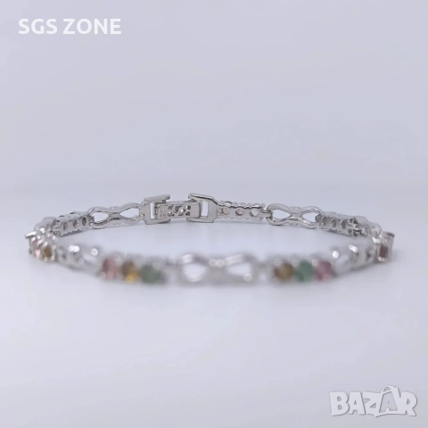 Ръчно изработена сребърна гривна с мулти турмалин, снимка 7 - Гривни - 52580837